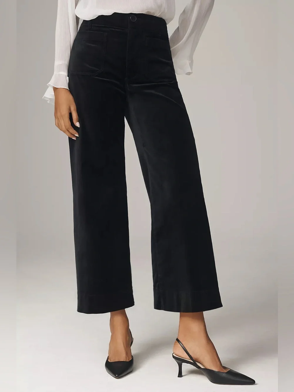 Maeve Anthropologie The Colette Velvet Cropped Wide Leg Pants Black Size 31